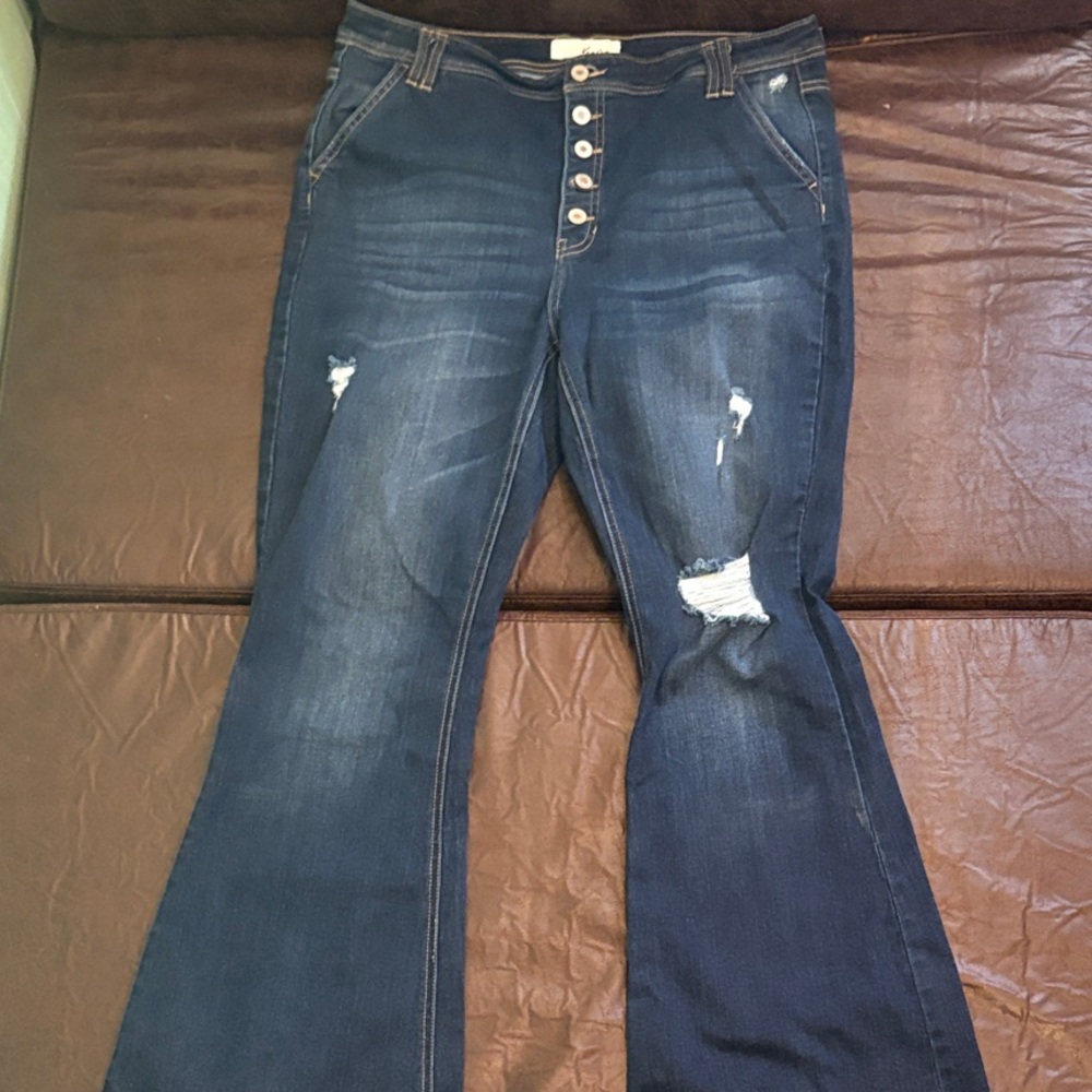 KanCan Dark Blue Distressed Flare Jeans